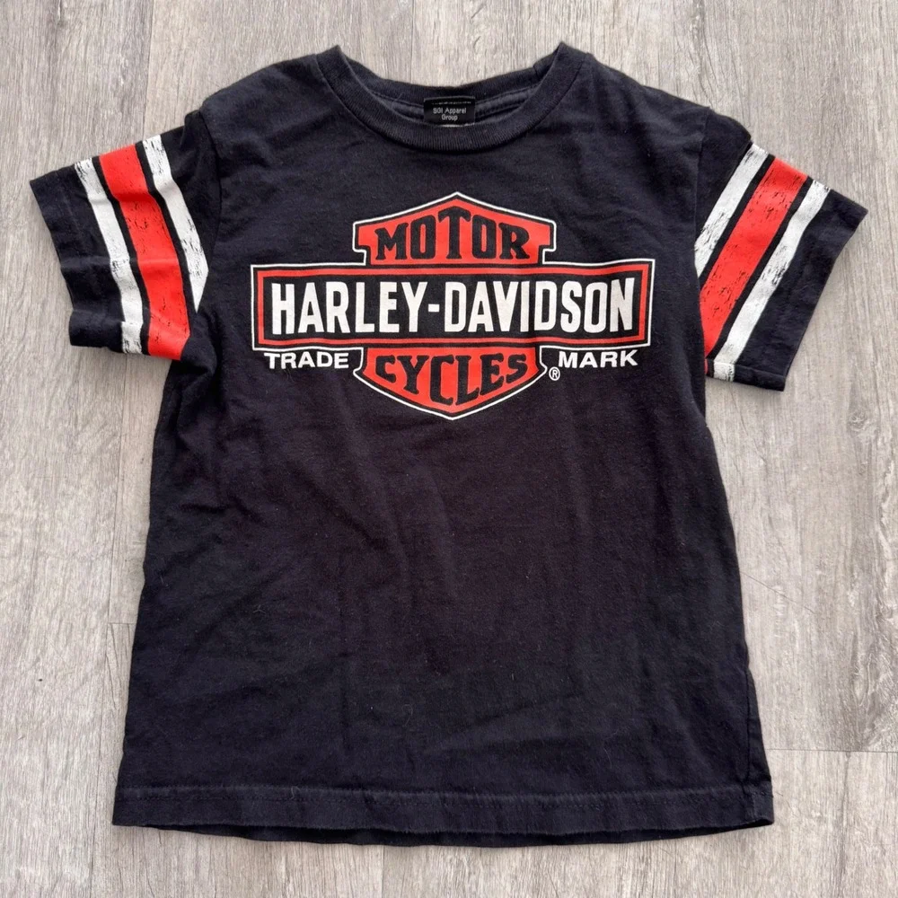 Harley-Davidson Kids Black Graphic T-Shirt Striped Sleeves toddler 3/4T